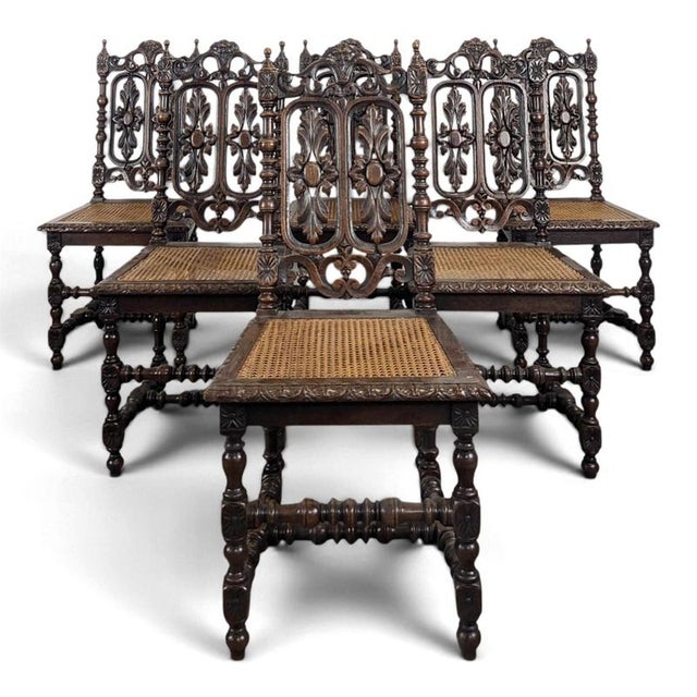 Henri II Chairs in Openwork Carved Oak with Caned Seats, Set of 6 For Sale - Image 11 of 11