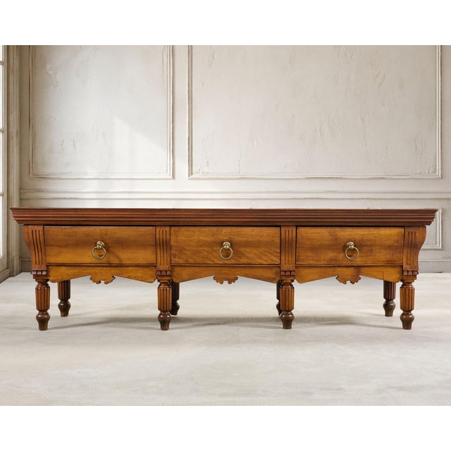 A Monumental 19th century French "billot de boucher" or butcher block work table constructed from warm fruitwood in a...