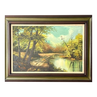 Philip Cantrell Michigan Born Artist Original Oil on Canvas Framed Midwest Landscape Midcentury Extra Large Artwork For Sale