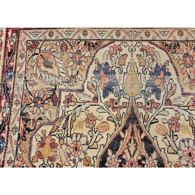 19th Century Persian Kerman Lavar Rug, Hand-Knotted Wool, Floral Pattern, Ivory & Red, 5x8 For Sale - Image 18 of 18