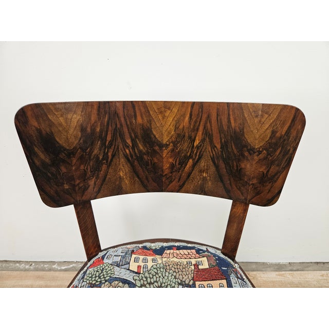Set of Art Deco Chair and Ottoman in Walnut and Patterned Fabric, 1930s For Sale - Image 3 of 18