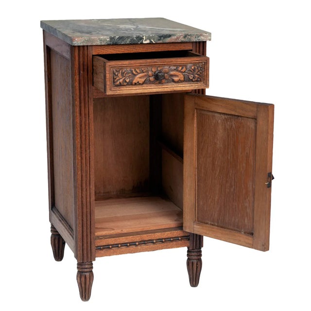 Art Deco Vintage Deco Wood & Marble Side Table W/Drawer & Door For Sale - Image 3 of 6