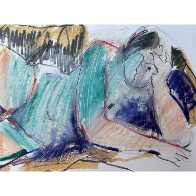 Figural Nude Oil Pastel on Paper 25.5"W x19"H Meanwell skillfully shows off his craft through crafting his classy nude...