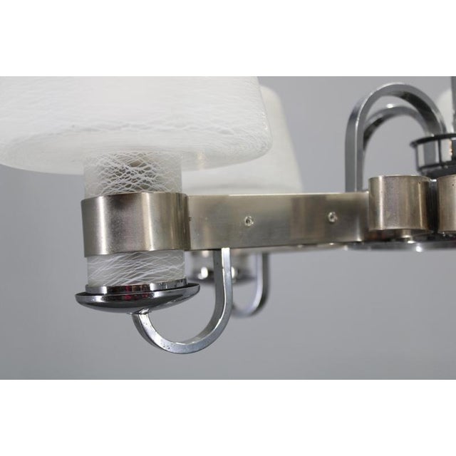 Art Deco Nickel Chandelier with Textured Glass, Czechoslovakia, 1930s For Sale - Image 6 of 17