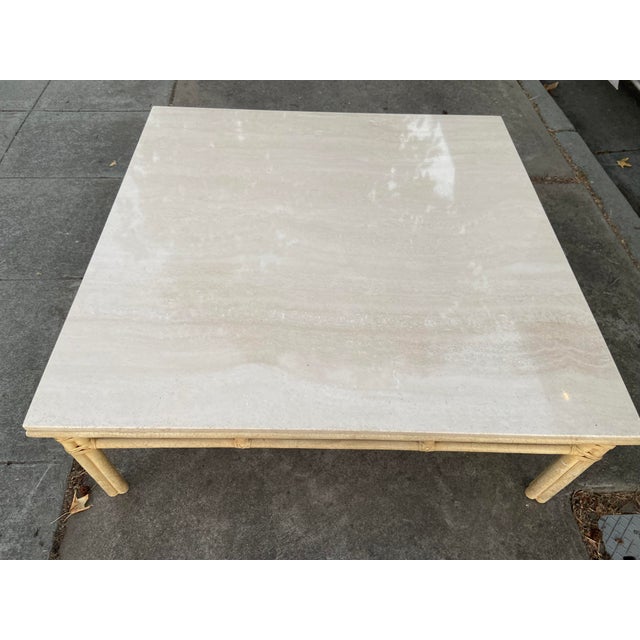 McGuire Furniture Vintage Mid Century Modern Bamboo Limestone Coffee Cocktail Table For Sale - Image 10 of 18