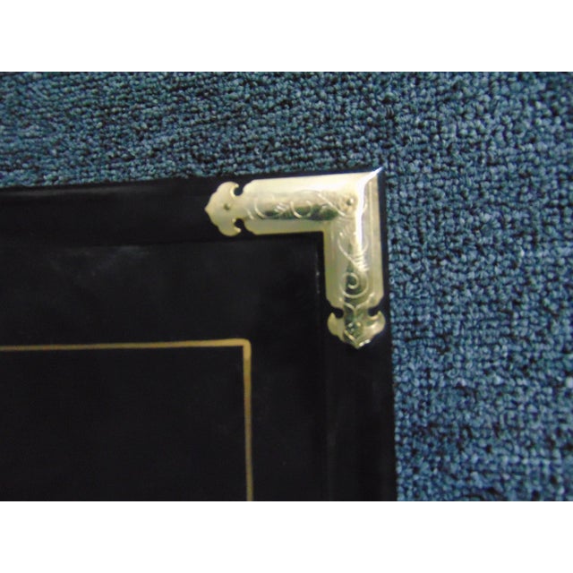 Asian Design Hand Painted Black Lacquered Mirror For Sale - Image 4 of 5