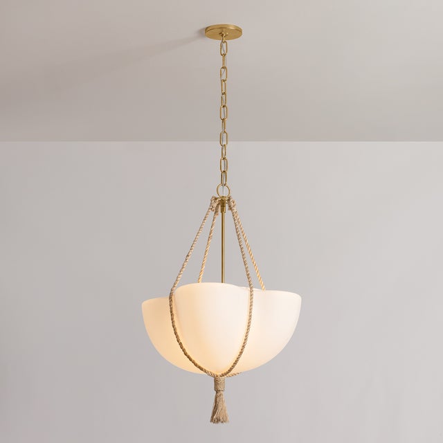 Gold Hudson Valley Lighting Amberley 20 in. 1 Light Pendant in Vintage Gold Leaf Finish For Sale - Image 8 of 11