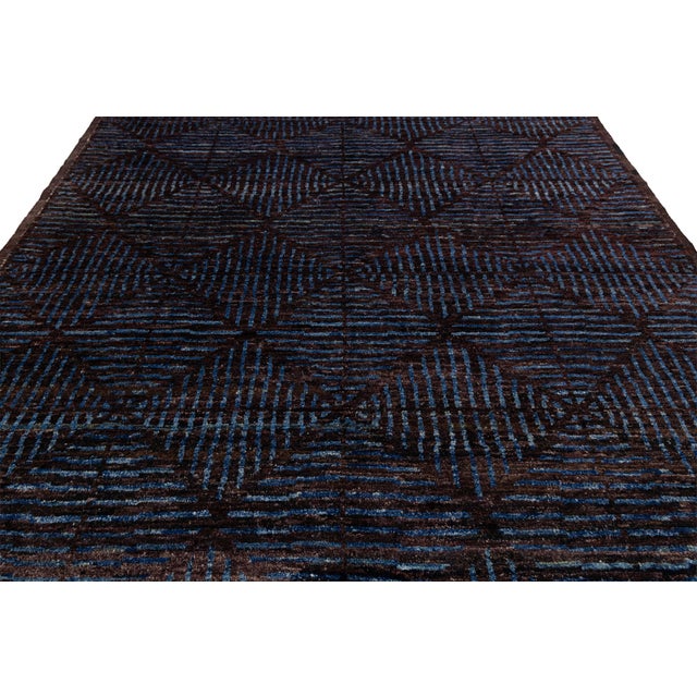 2020s Contemporary Modern Moroccan Style Geometric Wool Area Rug in Deep Espresso For Sale - Image 5 of 12