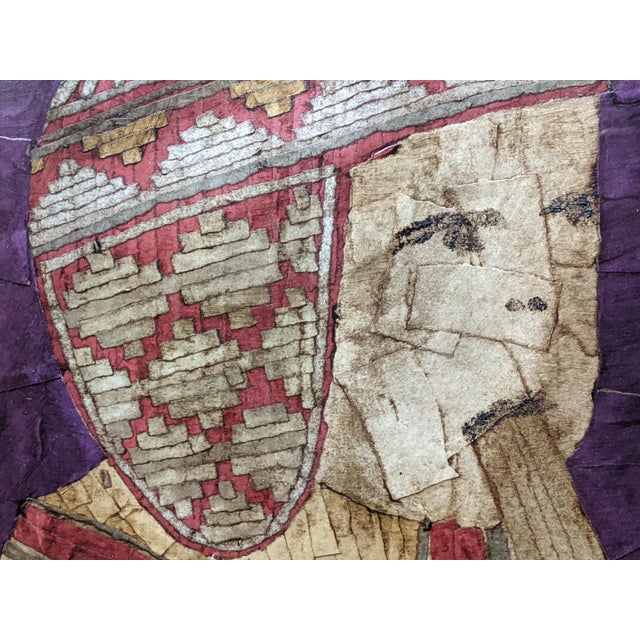 Oversized Vintage Andean Musicians Banana Leaf Mosaic Folk Art – Purple, Red & Cream For Sale - Image 4 of 17