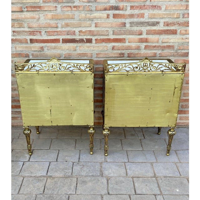 19th Century French Bronze Vitrine Nightstands with Glass Doors and Brass Drawer For Sale - Image 14 of 18