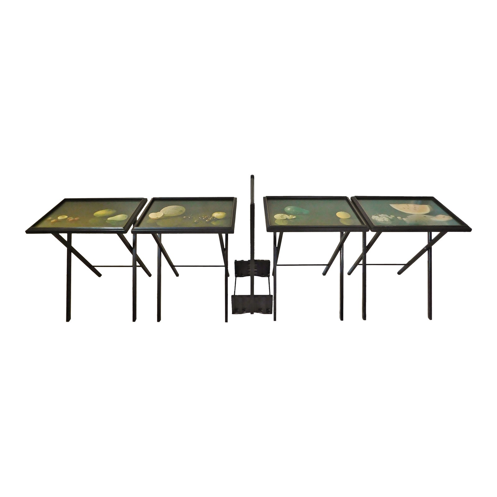 Vintage 1960s Artex Butlerette Tv Folding Tray Tables With Stand 5pc