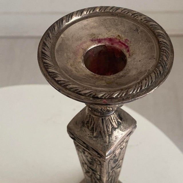 Victorian Silver-Plated Metal Candlesticks, Set of 2 For Sale - Image 12 of 14