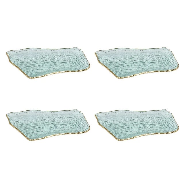 Cassiel 4-Piece Set Rectangular Organic Shape Plate with Jagged Gold Rim, Small For Sale - Image 4 of 4
