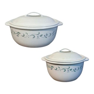 Vintage 1.5 & 2.5 Qt Round Covered Casserole Dishes Set - Country Cottage (Corelle) For Sale