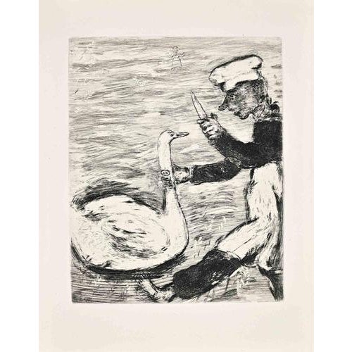 Etching on Montval paper, realized between 1927 and 1930. Table from "Les Fables de La Fontaine", published in 1952 in and...