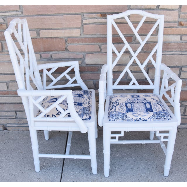 Mid 20th Century 1950s Chinoiserie Faux-Bamboo Chippendale-Style Dinning Armchairs - Set of 6 For Sale - Image 5 of 13