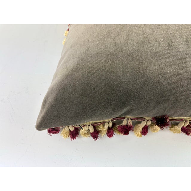 Textile Vintage Hand Woven Tasseled Aubusson Tapestry Pillow For Sale - Image 7 of 11