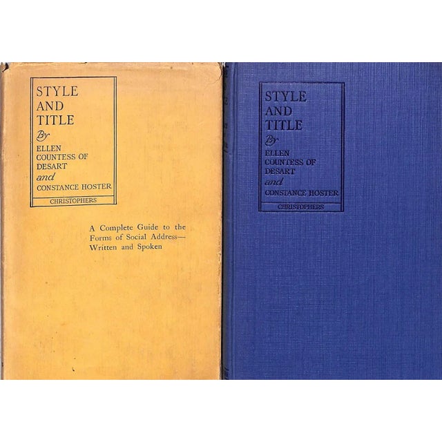 "Style and Title: A Complete Guide to Social Forms of Address" 1925 Countess of Desart, Ellen For Sale