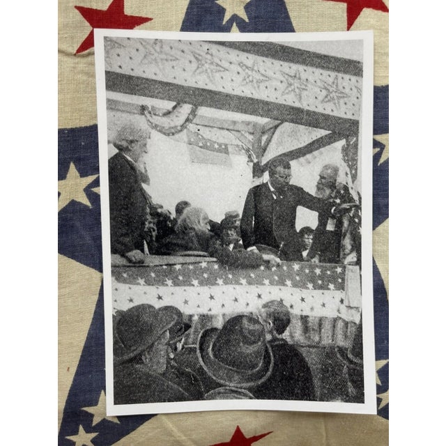 Blue Authentic Antique American Flag Bunting Roosevelt Campaign Cotton Period Oak Frame For Sale - Image 8 of 8