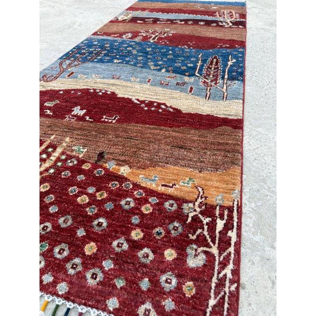 Burgundy Persian Style Gabbeh Rug Runner, 02'09 X 06'08 For Sale - Image 9 of 12