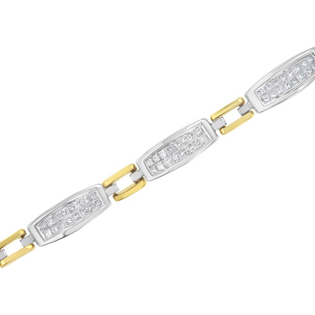 Haus of Brilliance 14K Yellow and White Gold 2.0 Cttw Princess Cut Diamond Tapered and Equal Sign Link Bracelet - 7" For Sale - Image 4 of 7