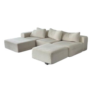 Diorama Cream Sectional Sofa With Modular Ottomans For Sale