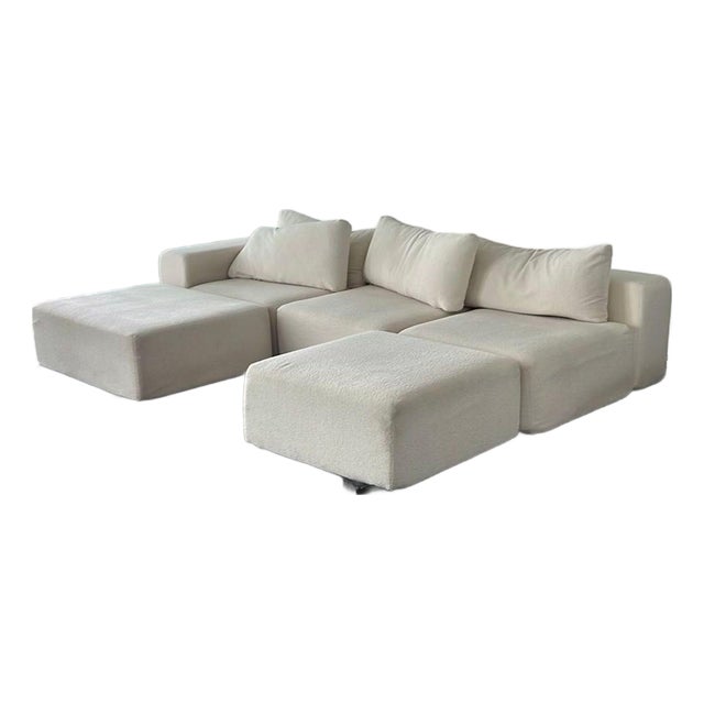 Diorama Cream Sectional Sofa With Modular Ottomans For Sale