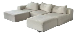 Diorama Cream Sectional Sofa With Modular Ottomans