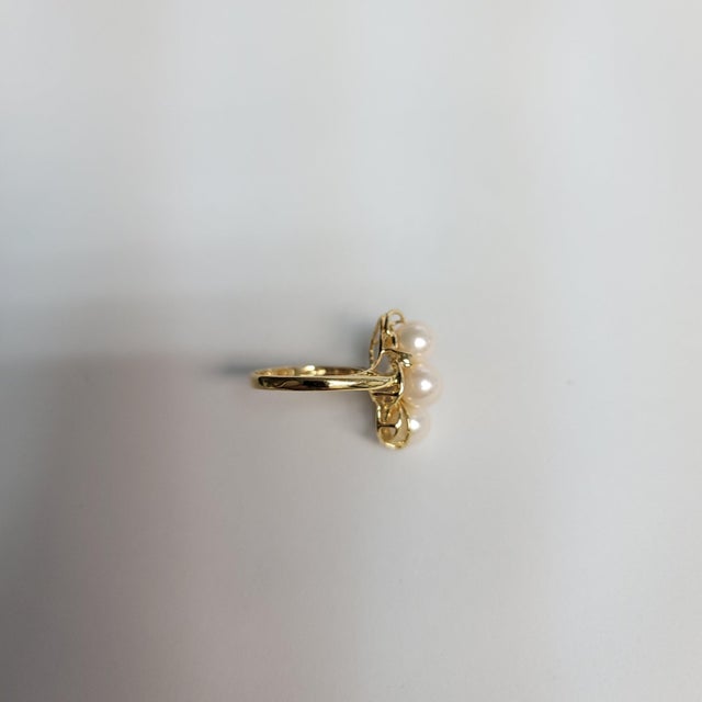 2020s Freshwater Pearl, Ruby & Diamond Cluster Cocktail Ring 14k Yellow Gold, Size 8 For Sale - Image 5 of 5