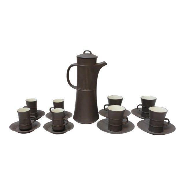 Early Jens Quistgaard for Dansk Flamestone Coffee Pot With Mugs and Demitasses For Sale