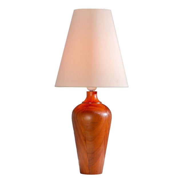 Vintage Wooden Table Lamp with Cone Lampshade, 1970s For Sale
