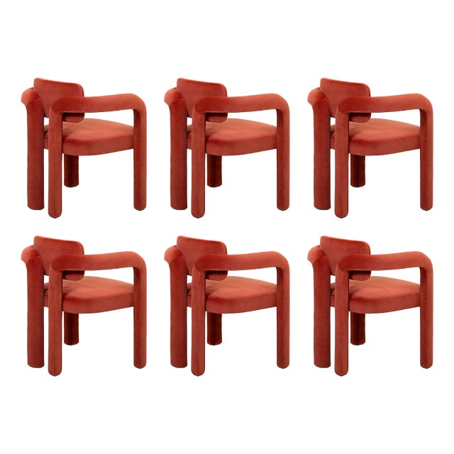 Double Arch Dining Chairs in Crimson Red Cotton Velvet from Insidherland, Set of 6 For Sale