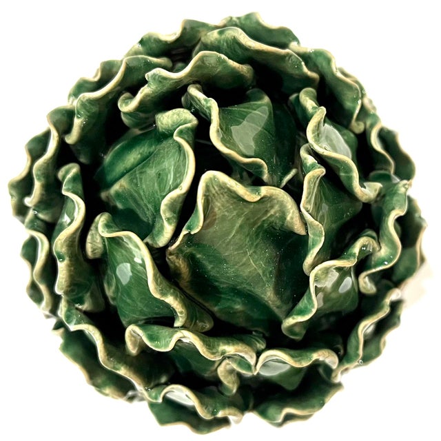 Vintage Majolica Green Faience Artichokes - A Pair For Sale - Image 6 of 13