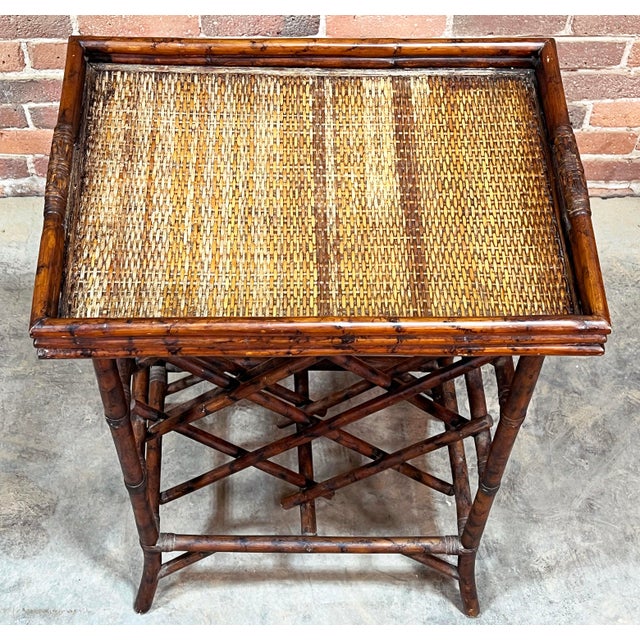 Mid 20th Century Vintage Hollywood Regency / Chinoiserie Burnt Bamboo & Rattan Wine Rack For Sale - Image 5 of 11