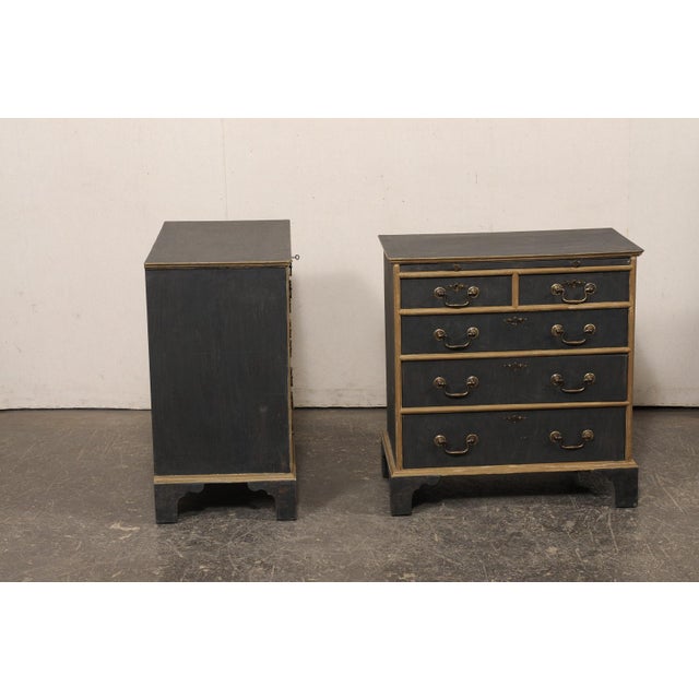 English Pair Black Side Chests, Mid 20th C. For Sale - Image 4 of 14