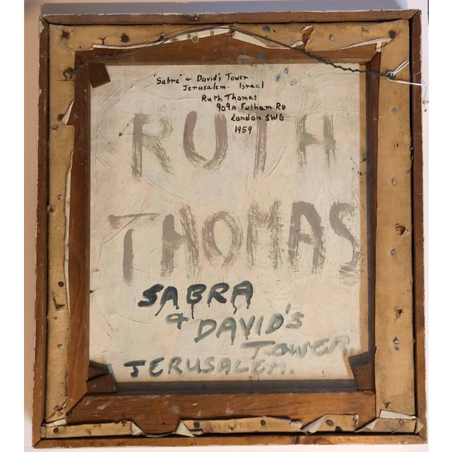 Ruth Thomas, Jerusalem Tower of David, Sabra, Israeli British Modernist Impasto Oil Painting, 1959 For Sale - Image 4 of 4