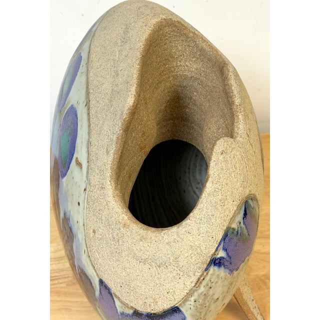 Modern Monumental Footed Raku Sphere Vase by Ken Pick, American Studio Pottery For Sale - Image 3 of 14