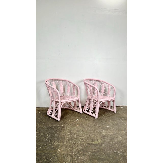 Vintage Pink Rattan Lounge Chairs- A Pair For Sale - Image 4 of 13