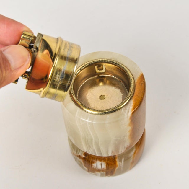 Greige Mid-20th Century Smoking Set Onyx Table Lighter and Two Ashtrays For Sale - Image 8 of 11