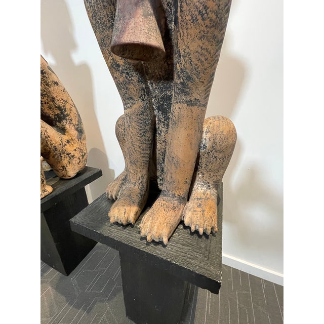 Pair of Monumental Vintage Mexican Primitive Ceramic Figures – 45" For Sale - Image 4 of 14