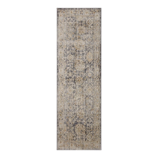 Jean Stoffer x Loloi Katherine Charcoal / Gold 2'-7" x 8'-0" Runner Rug For Sale