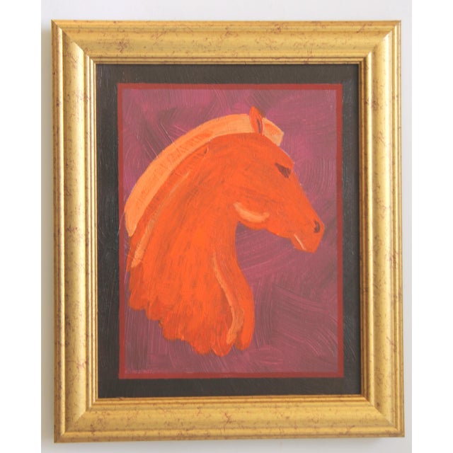 2020s Horse Portrait Blue Minimalism Art Deco Abstract Original Oil Painting Cleo Plowden For Sale - Image 5 of 6