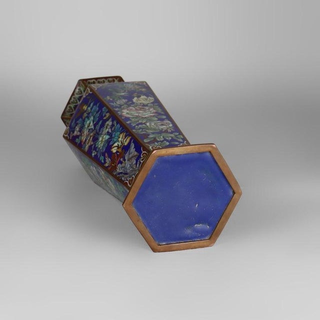 Pair of Large Antique Chinese Floral Cloisonne Enameled Bronze Vases C1920 For Sale - Image 4 of 5