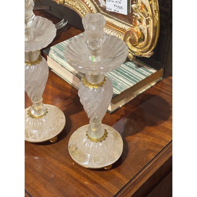 Gemstone Fine Pair of French Rock Crystal Candlesticks For Sale - Image 7 of 7