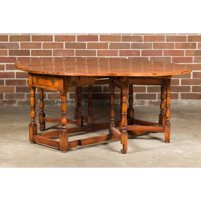 English 19th Century Pine Drop-Leaf Table with Oval Top and Turned Legs For Sale - Image 11 of 12