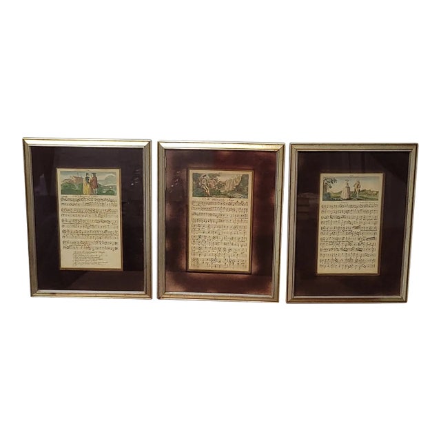 Three Framed Late 18th-Century Hand-Tinted Engraved Sheet Music, Circa 1780 For Sale