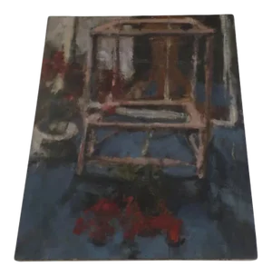 1980s Interior Scene Oil Painting