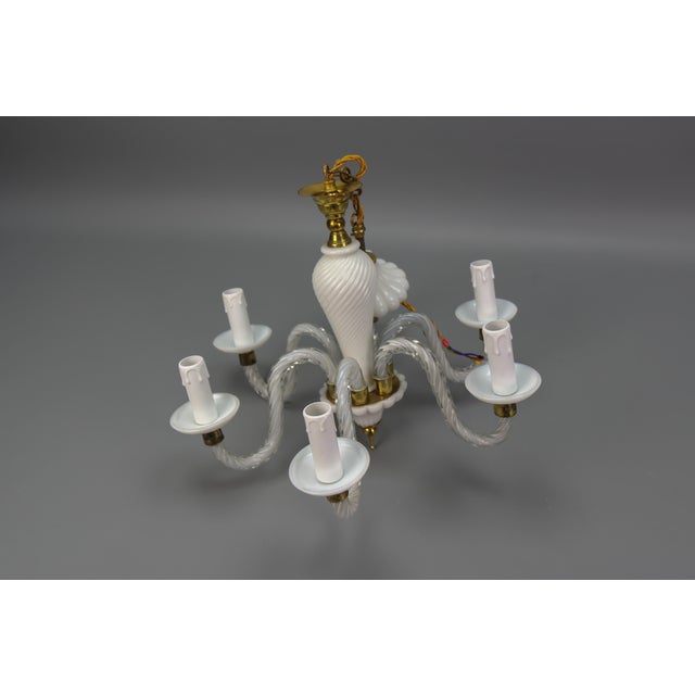Italian Murano White Clear and Milk Glass Six-Arm Chandelier, 1950s For Sale - Image 18 of 18
