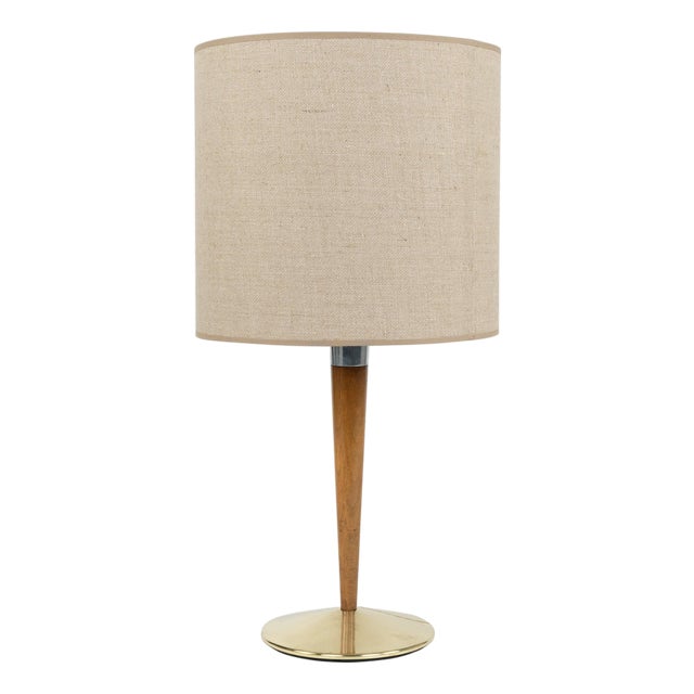Mid-Century Mod. A/1 Table Lamp in Brass, Wood & Fabric from Sciolari, Italy, 1960s For Sale