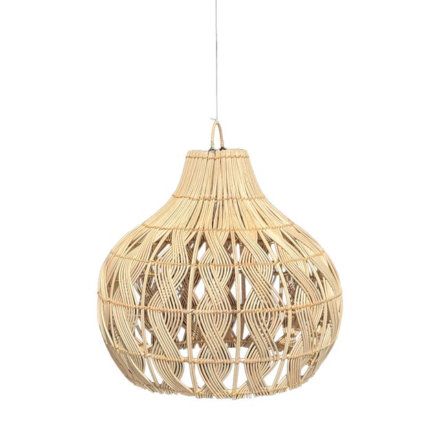 Woven Wicker Bulb Pendant Light For Sale